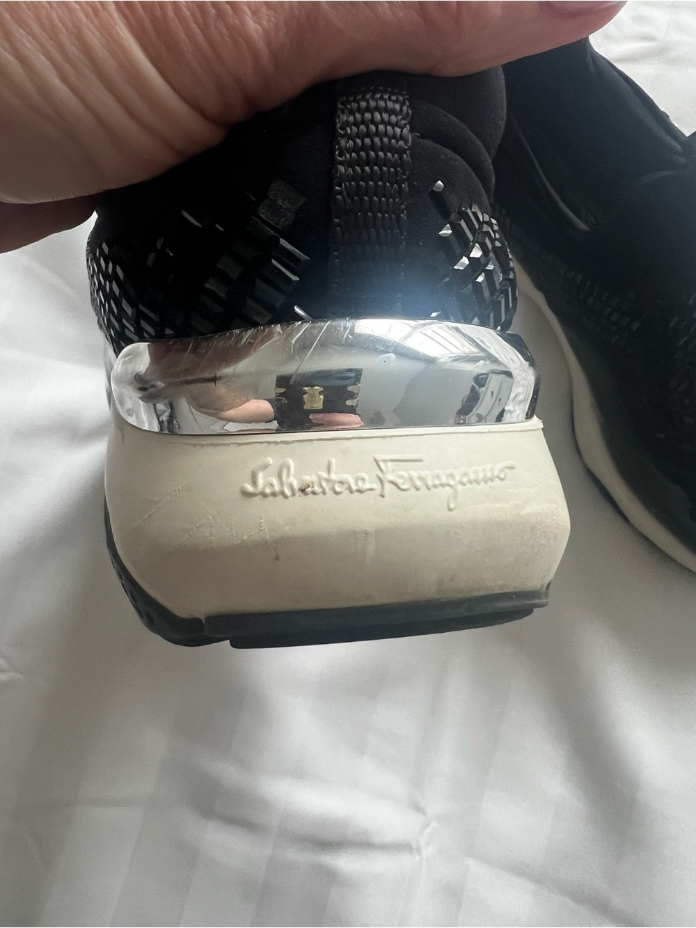 Salvatore Ferragamo Black and Silver Women's Sneakers